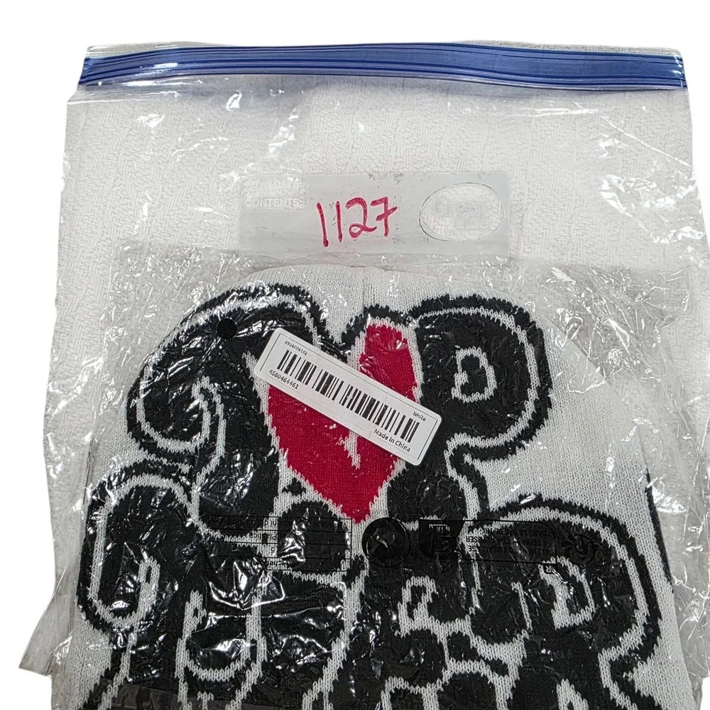 Broken Heart Logo Knit Beanie White Black Red Winter Hat One‎ Size New